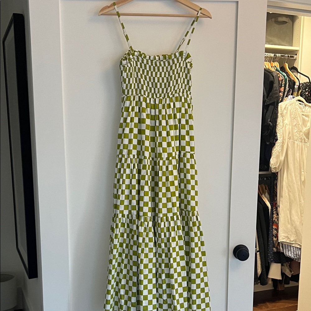 En Saison Olive and White Checkered Maxi Dress